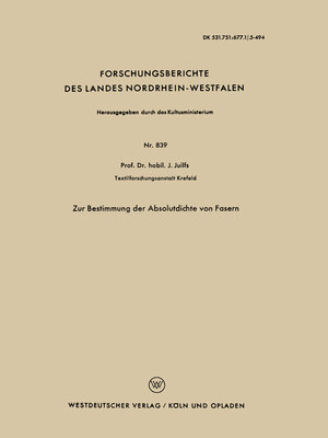 cover image of Zur Bestimmung der Absolutdichte von Fasern